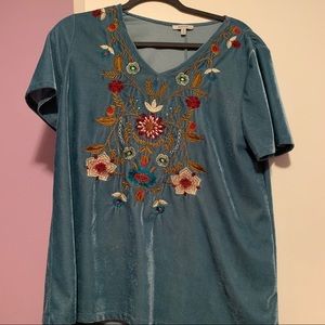 Jodifl Embroidered Velvet Blue Short Sleeve